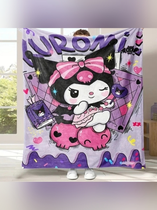 Kuromi Other - Kuromi Plush Purple & Pink Throw Blanket